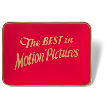 Red rectangular sign with gold text 'The BEST in Motion Pictures' on a white background Academy Awards Best Picture Category Winner Ceramic Trinket Tray Dish